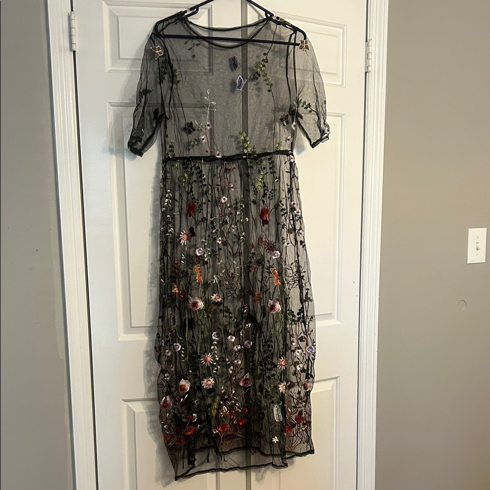 Floral Embroidered Black Dress